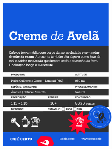 Rótulo oficial do café Creme de Avelã